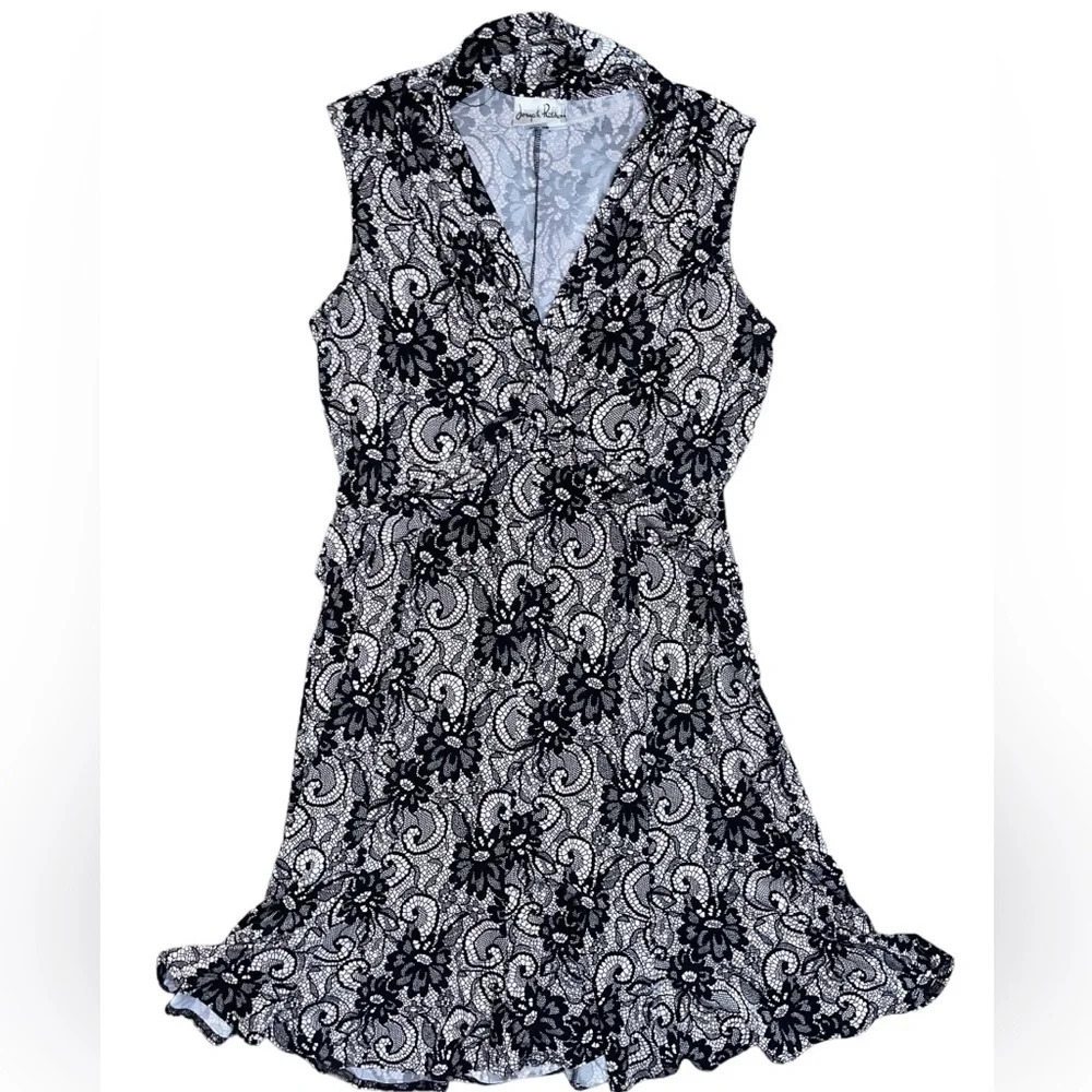Joseph Ribkoff Dress Sleeveless Jersey Lace Floral Print Cream Black US Size 14 - Picture 7 of 7